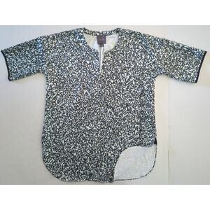 LYSSE New York Gray Black & White V Neck Short Sleeve Oversized Tunic Top Size S